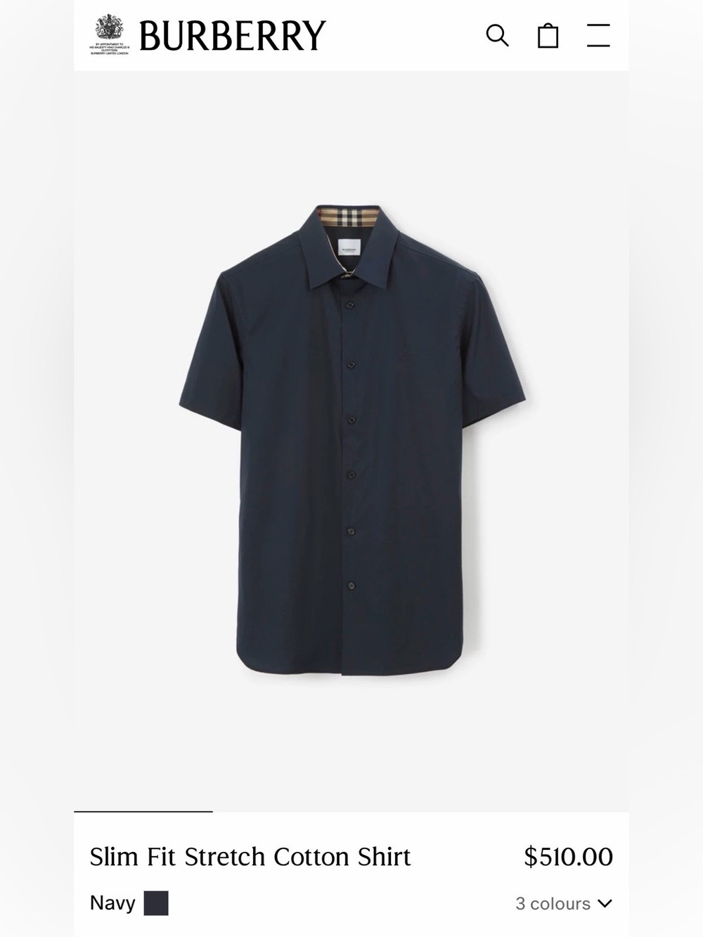 Burberry Navy Short-Sleeve Button-Down Shirt